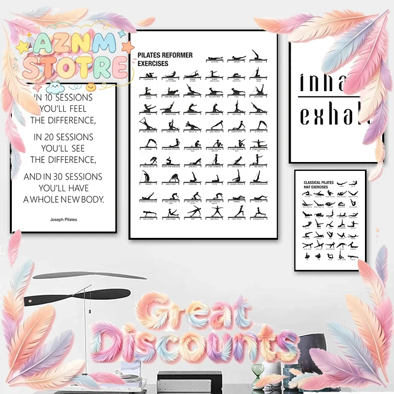 Yoga Fitness Gifts - Постер-таблица упражнений по пилатесу, холстовые принты
